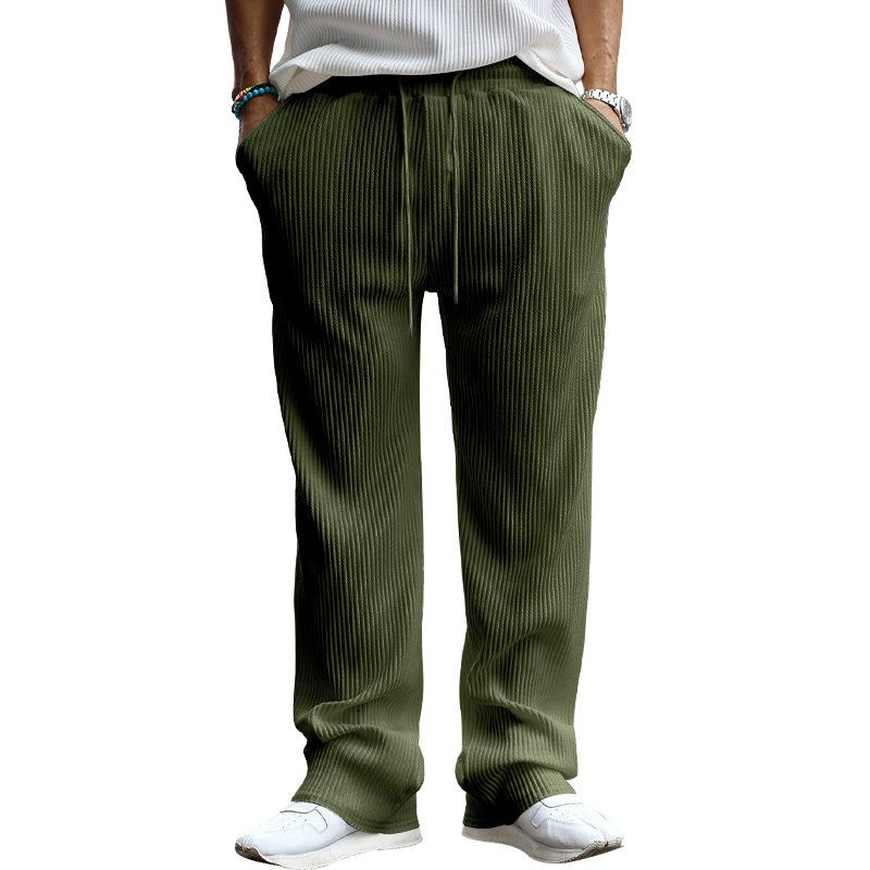 Men's Casual Loose Fit Straight Leg Pants with Drawstring Waist, Vertical Stripe Texture, Multiple Colors