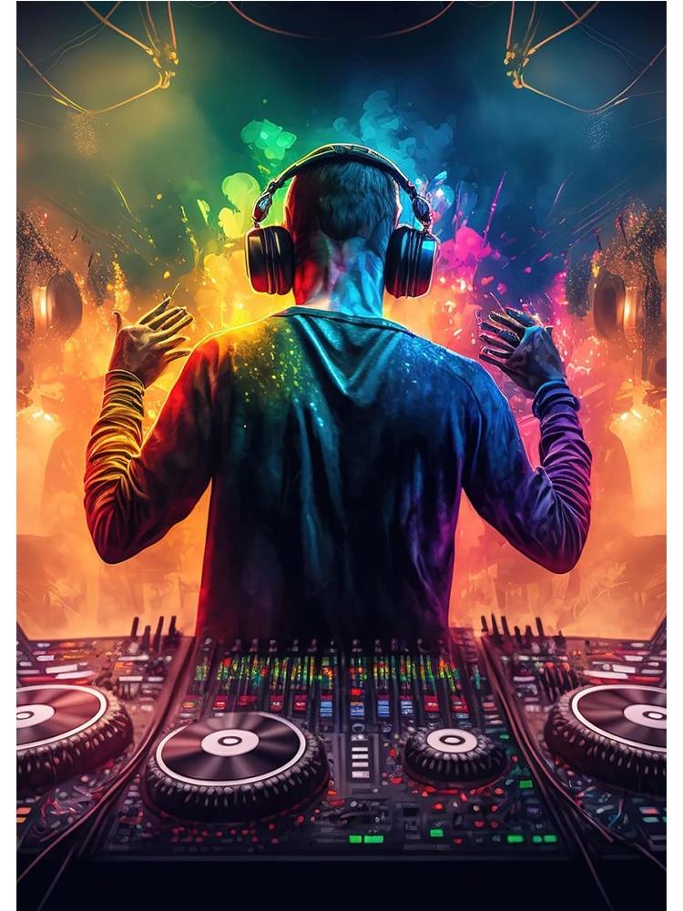 Неоновый дизайн, музыка, крутой DJ, постер для наушников, холст, картины, абстрактное настенное искусство для бара, клубной комнаты, домашний декор, без рамки, без светодиода