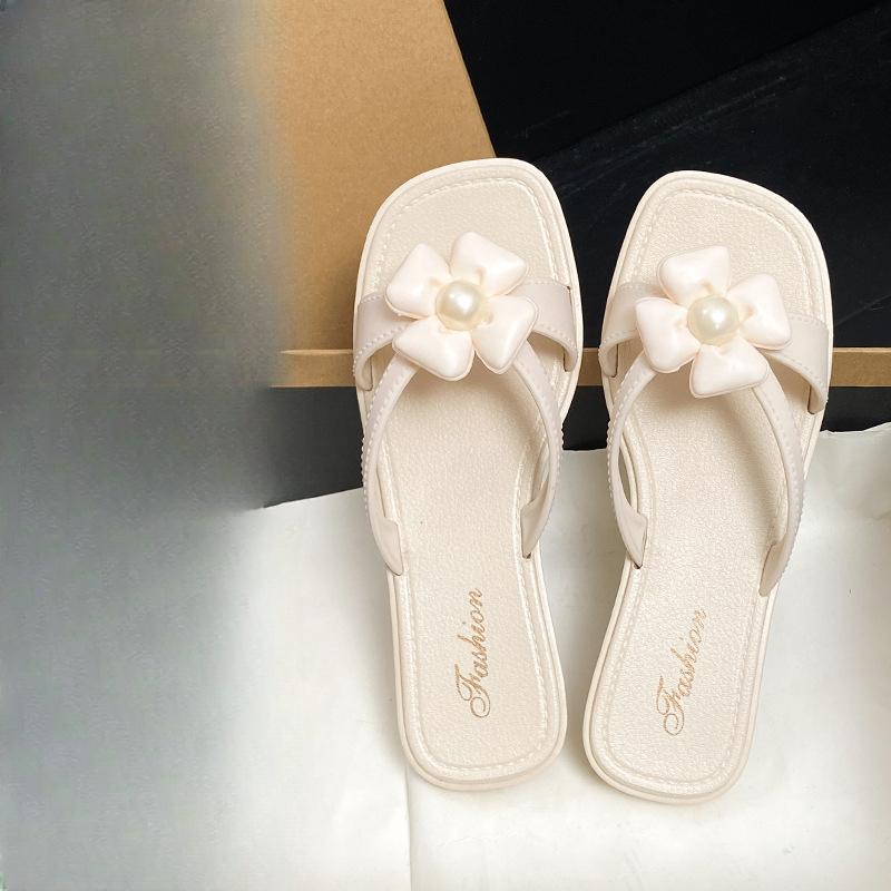 Жемчужные туфли - универсальные женские пляжные плоские нескользящие уличные студенческие модные шлепанцы