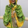 Sunscreen Exquisite Faux Silk Scarf Women Green Peacock Pattern Rectangle Shawl Costume Accessories