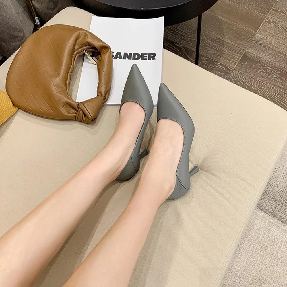 Fashion Pumps Women Shoes Soft Leather Solid Color Single Shoes for Womens New Pointed Bare Color High Heels Womens Tacones Mujer