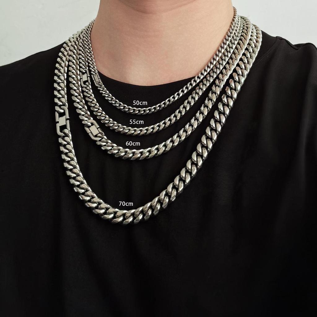 Titanium Steel Cuban Chain Hip Hop Necklace - Men's Fashion Jewelry with Stainless Steel Round Grinding Encryption and Buckle.