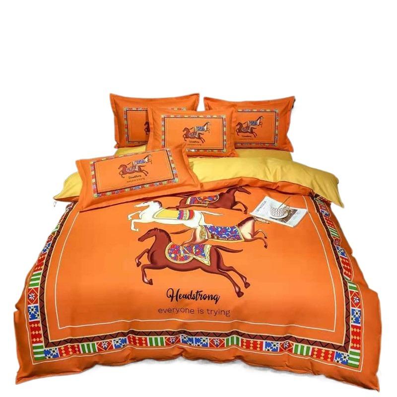 2 шт. Односторонний принт Пододеяльник, Роскошный клетчатый комплект постельного белья с лошадьми, Современный пододеяльник в европейском ретро-стиле с наволочками