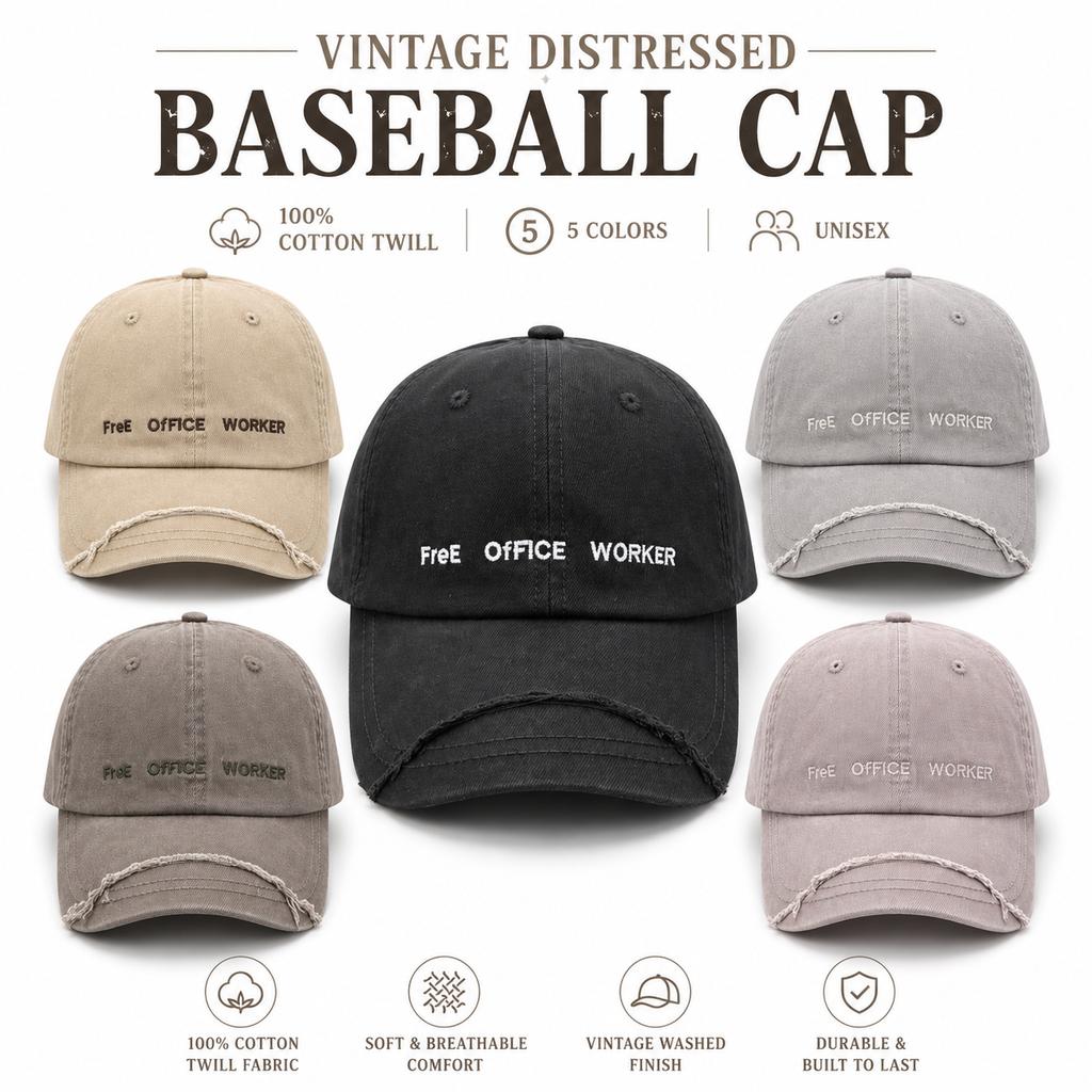 Vintage Distressed Baseball Cap 100% Cotton Twill Washed Unisex Dad Hat Custom Embroidery Casual Sports Cap