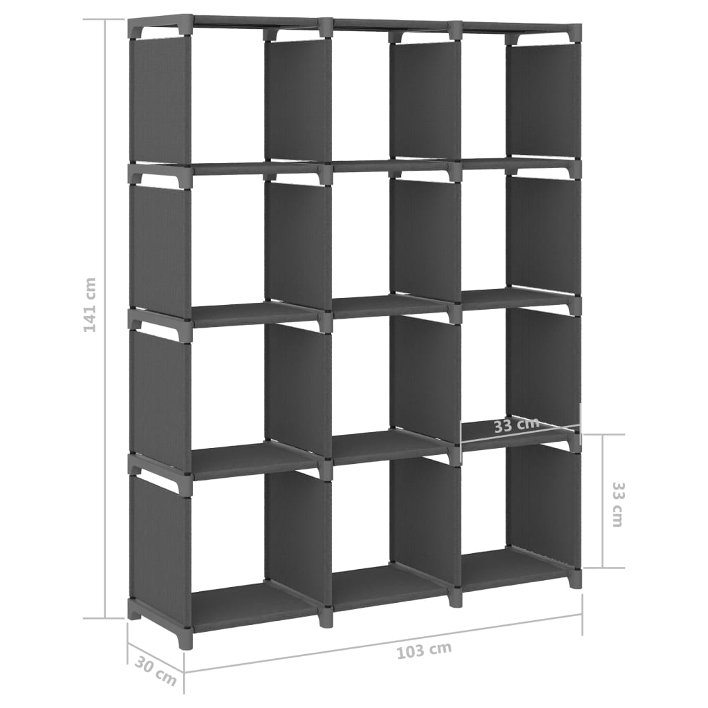 Cube Shelf 12 Compartments Gray 103 x 30 x 141 cm Fabric