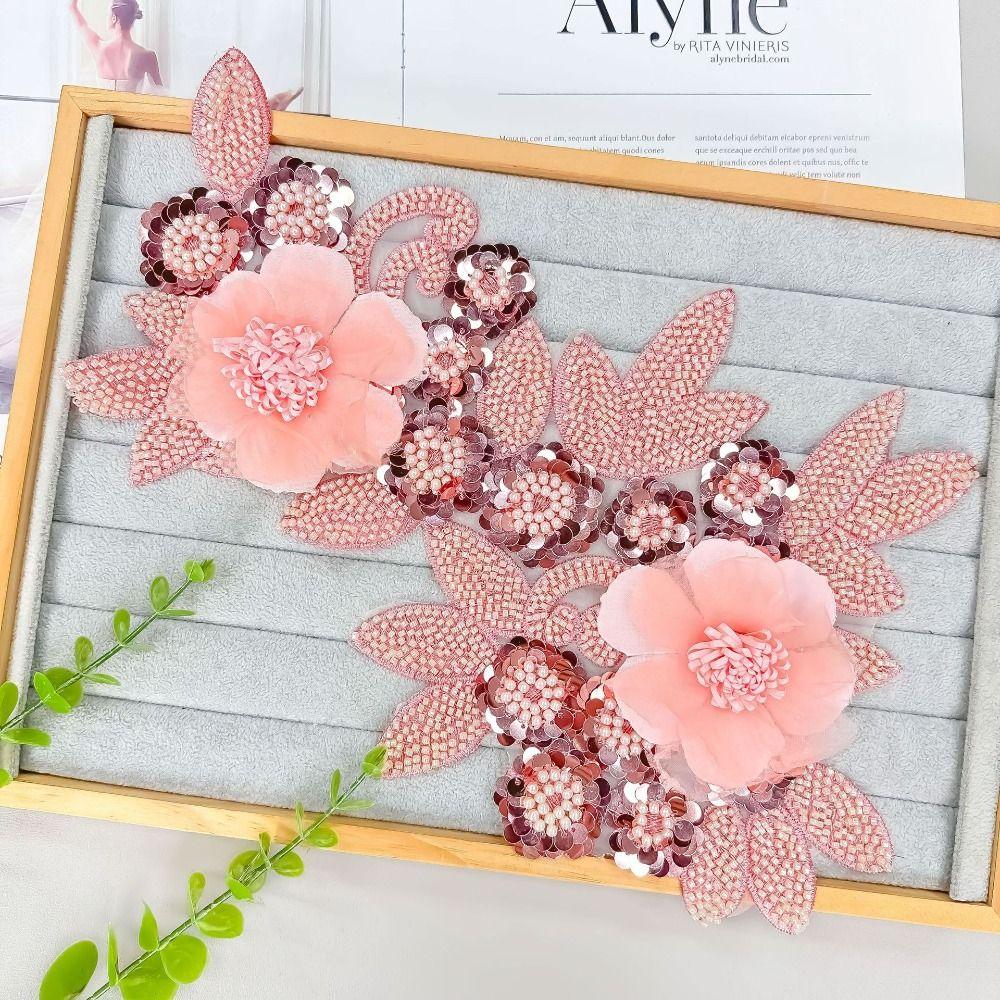Lace Fabric Flower Embroidery Applique Handmade Cloth Applique Wedding Dress Cloth Patch  Sewing