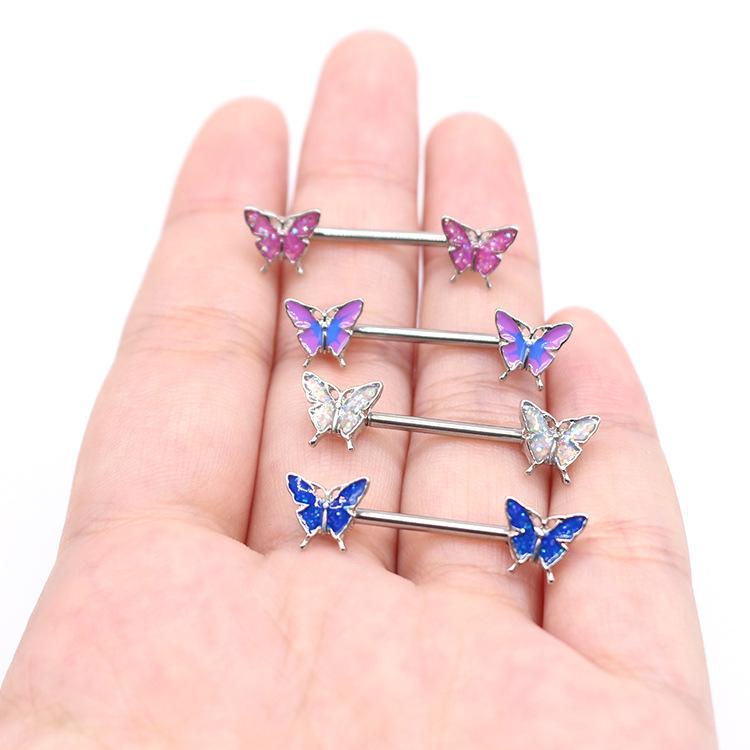 1 Pair Butterfly Nipple Barbell 14g Crystal Nipple Piercing Nipple Jewelry Heart Nipple Ring Bar Stainless Steel Body Piercing for Women