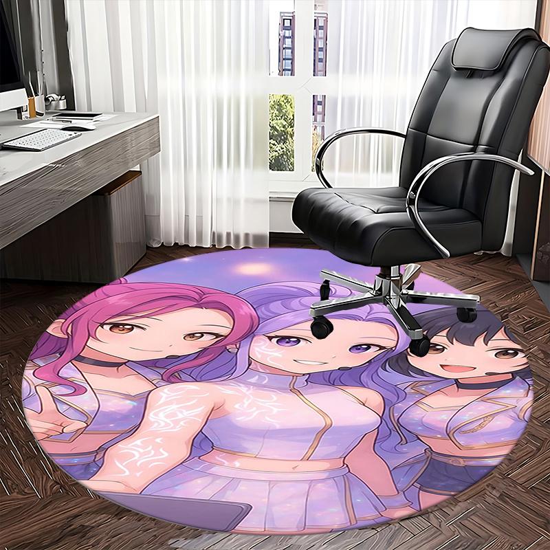Kpop Girls Chair mat Round Rug-Office carpet, Machine Washable, Non-slip, Suitable for Living Rooms, Bedrooms, Entryways, and Holiday-themed