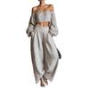 1116 European and American spring new solid color temperament off-the-shoulder t-shirt pocket versatile casual and loose two