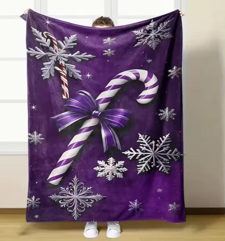 Christmas Candy Snowflake 1pc Blanket Soft, Warm, Multifunctional Purple Tones for Home, Office, Travel Blankets
