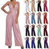 Women's Fashion Casual V-Neck Backless Sleeveless Sequins  Solid Colour Jumpsuit