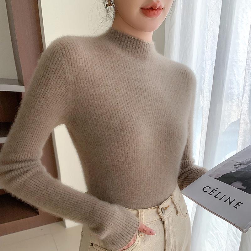 Women's High-End Cashmere Pullover: Autumn/Winter Half-High Neck, Seamless Short Wool Knit Sweater