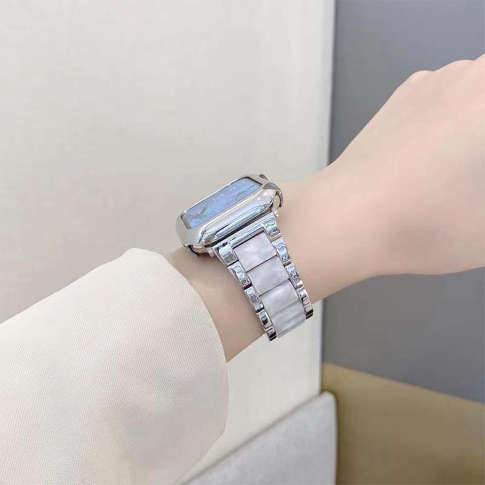 Ремешок из нержавеющей стали+смолы для Apple Watch 10 42 мм 46 Ultra 2 49 мм Женский браслет для IWatch 9 8 7 6 5 4 se 40 мм 38 мм 41 45 44 мм