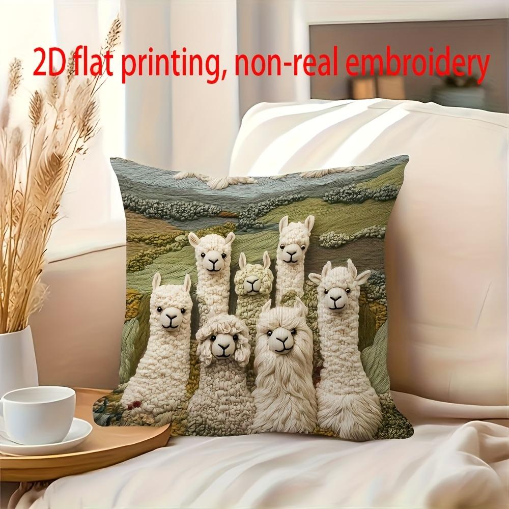 2D Flat Printed Family Relaxation, Not Real Embroidery, One Charming Alpaca Pattern, Single-Sided P