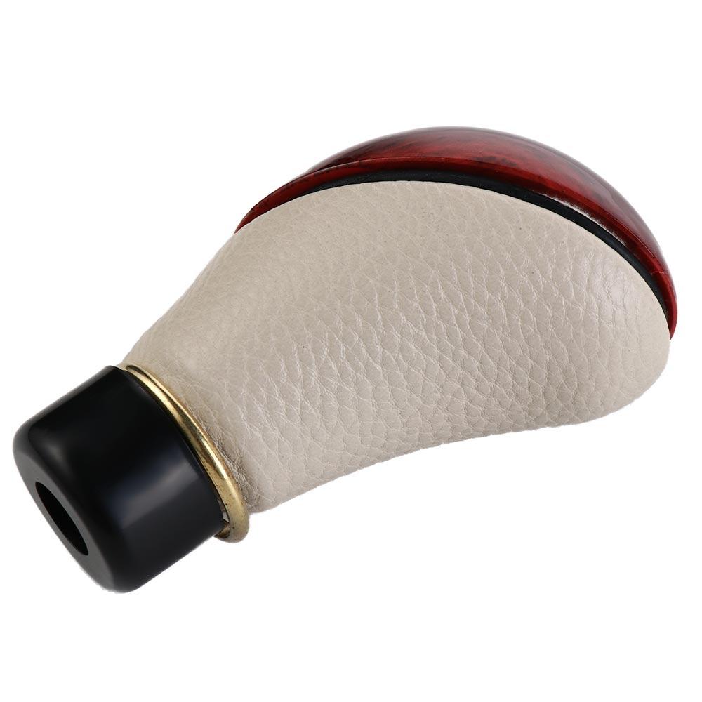Wood Gearstick Lever PU Leather Car Shift Knob 5-Speed Lever Manual Gear Stick Knob Shift Shifter