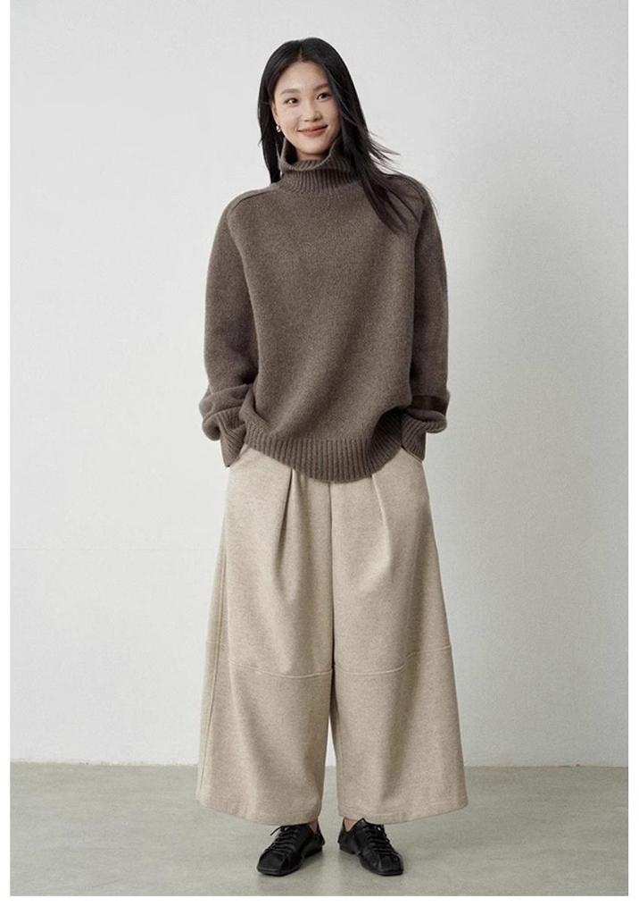 Women's High Neck Merino Wool Sweater - 2025 Autumn/Winter Korean Style Knit