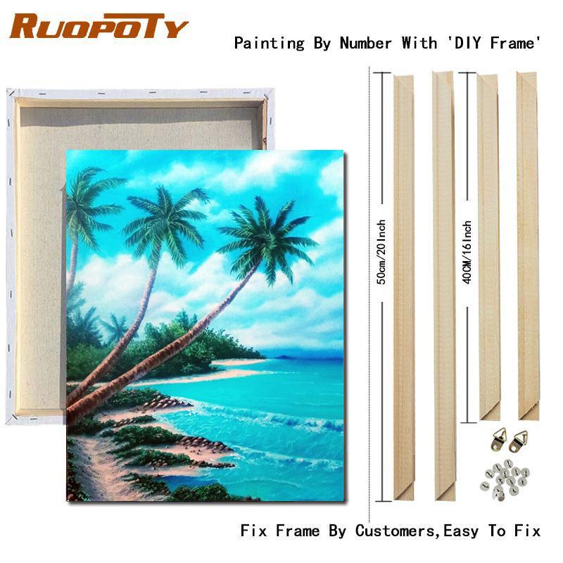 RUOPOTY Painting By Numbers Beach Drawing On Canvas Pictures By Number Handpainted Seascape Kits Home Decoration