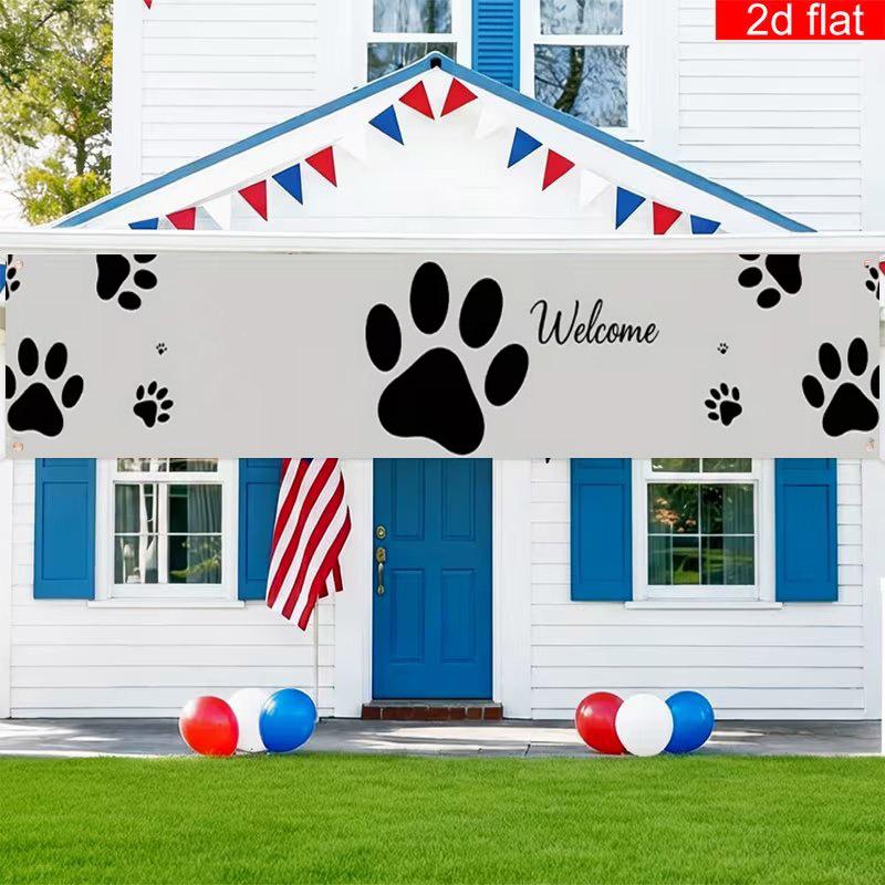 Paw Print Paw Print Outdoor Banner, Garden Fence Decor for Pet Home