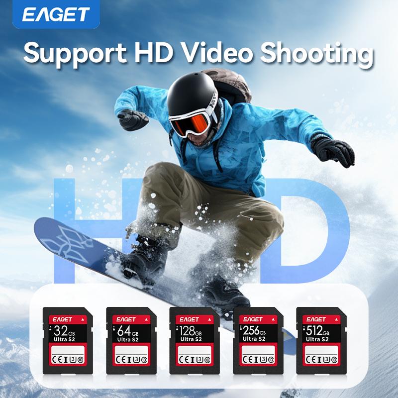 EAGET Карта памяти SD Card High Speed Card, Class 10 UHS-I, 90 МБ/с, поддерживает съемку HD-видео, сертифицирована CET, для камер и цифровых устройств