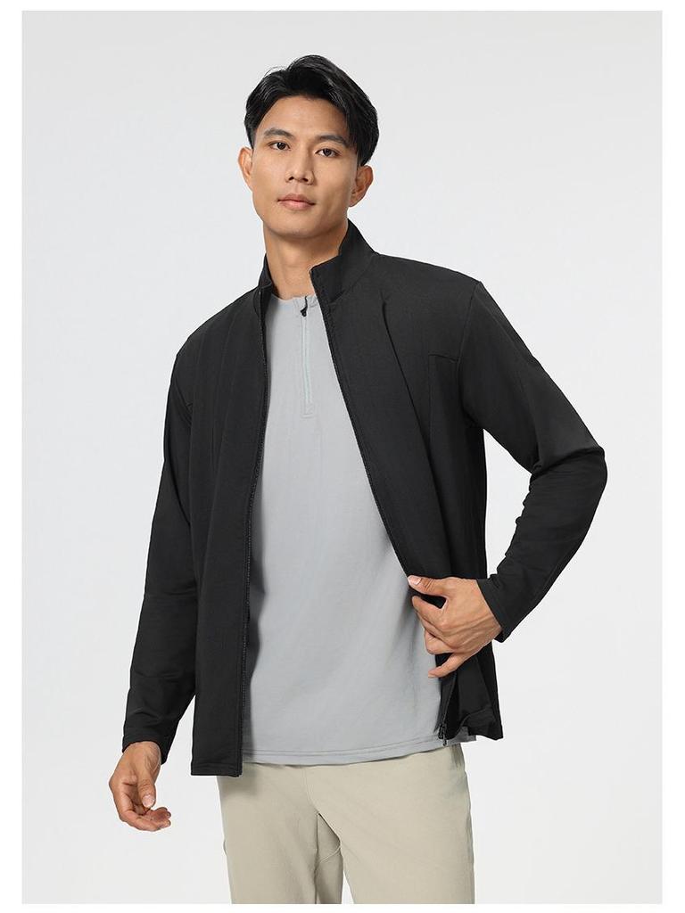 Windproof Quick-Dry Long Sleeve Running Jacket - Men's Thin Stand Collar Sports Cardigan for Spring & Autumn Outdoor Training