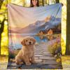 Cute Border Collie Puppy Lake Dock Blanket, Fluffy Dog Flannel Throw Blanket for Pet Lover Home Decor