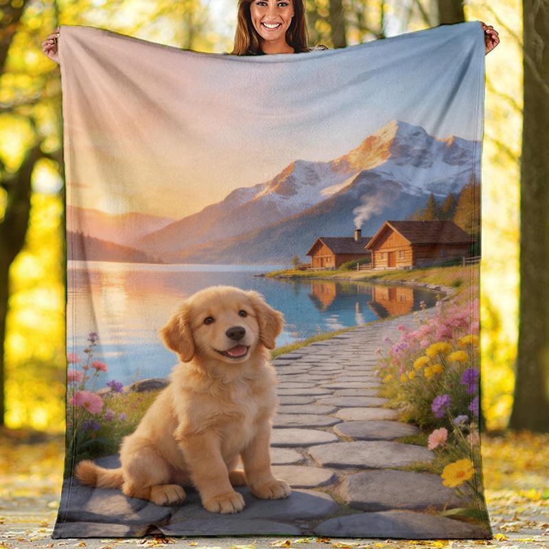 Cute Border Collie Puppy Lake Dock Blanket, Fluffy Dog Flannel Throw Blanket for Pet Lover Home Decor