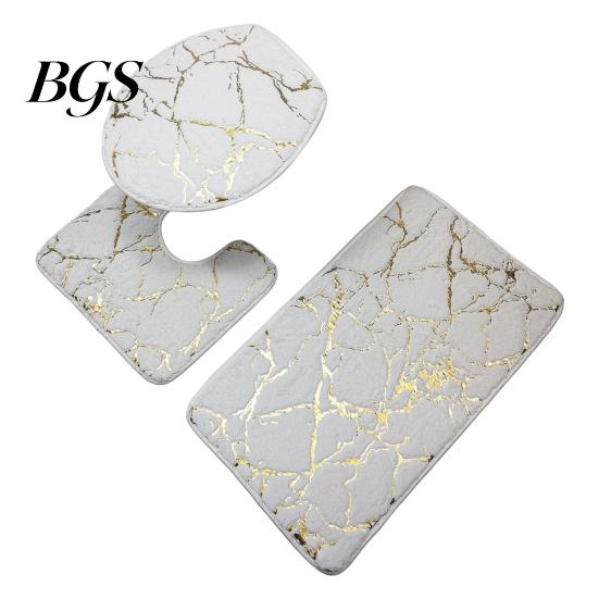 Shower Mat 3Pcs/Set Non-slip Toilet Carpet Quick Dry Polyester Marble Lid Cover Bathroom Rug for Home