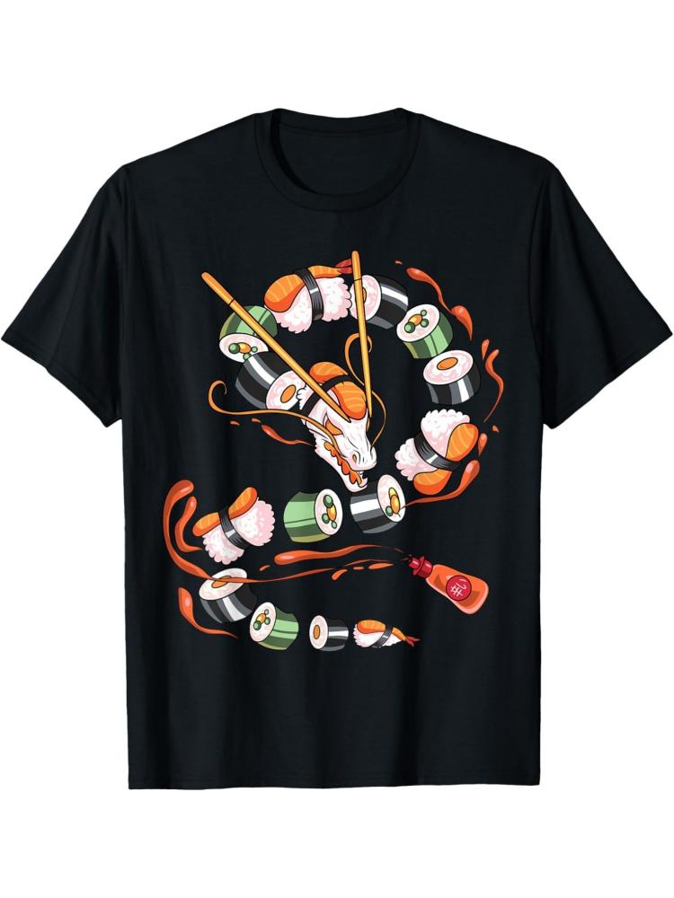 Sushi Dragon Roll GraphicFoodThemed Anime pattern design100 cotton Oneck short sleeve casual printed Tshirt