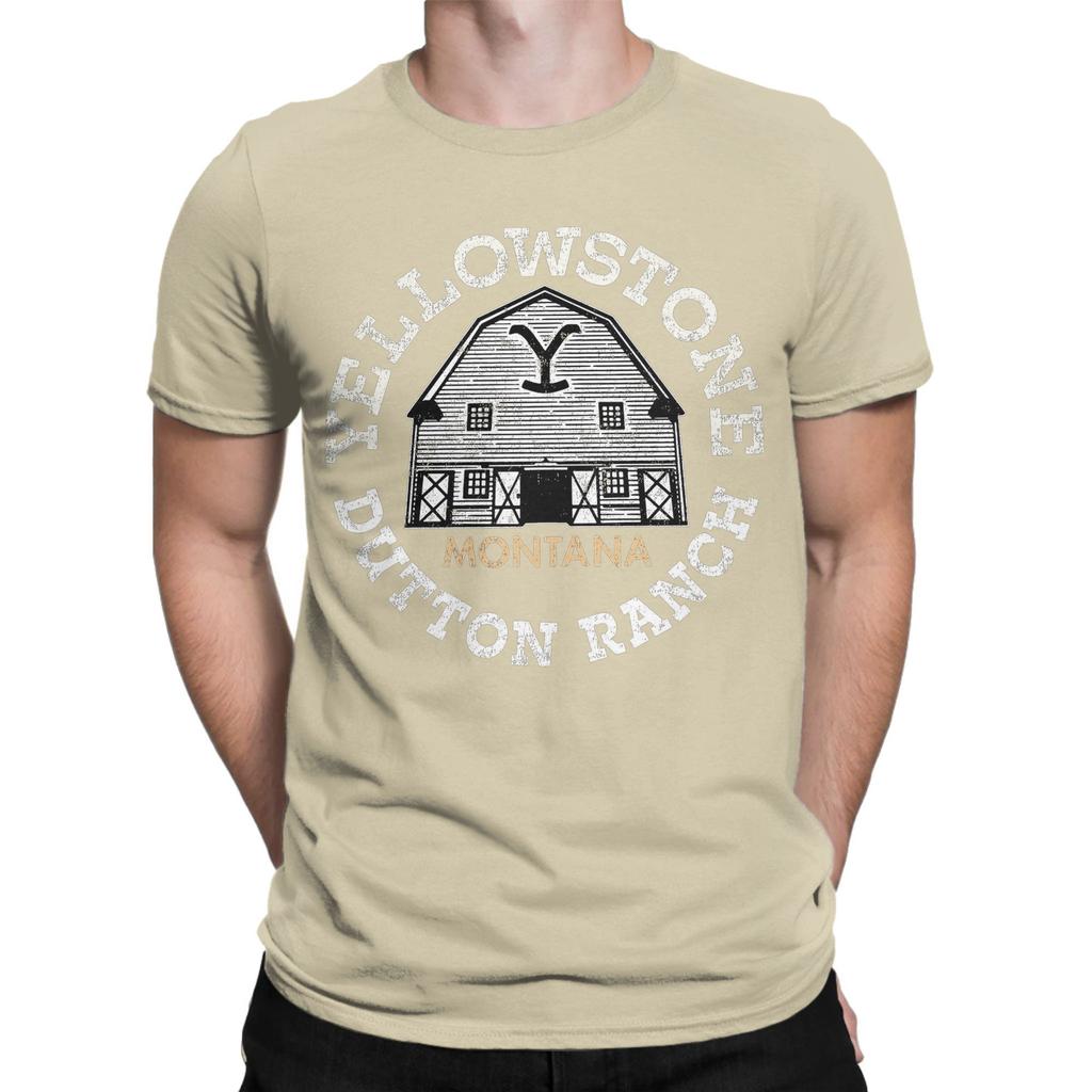 Мужские футболки Yellowstone Dutton Ranch Montana Rustic Vintage для отдыха из чистого хлопка с круглым вырезом и коротким рукавом с принтом