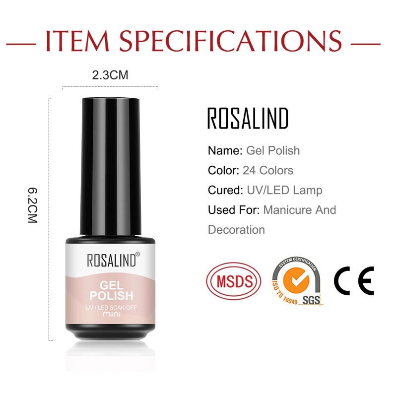 ROSALIND Mini Nail Polish Gel Semipermanent UV Multiple Colors Varnish Hybrid Nail Art Soak Off Top Base Coat Regular Gel Lacquer
