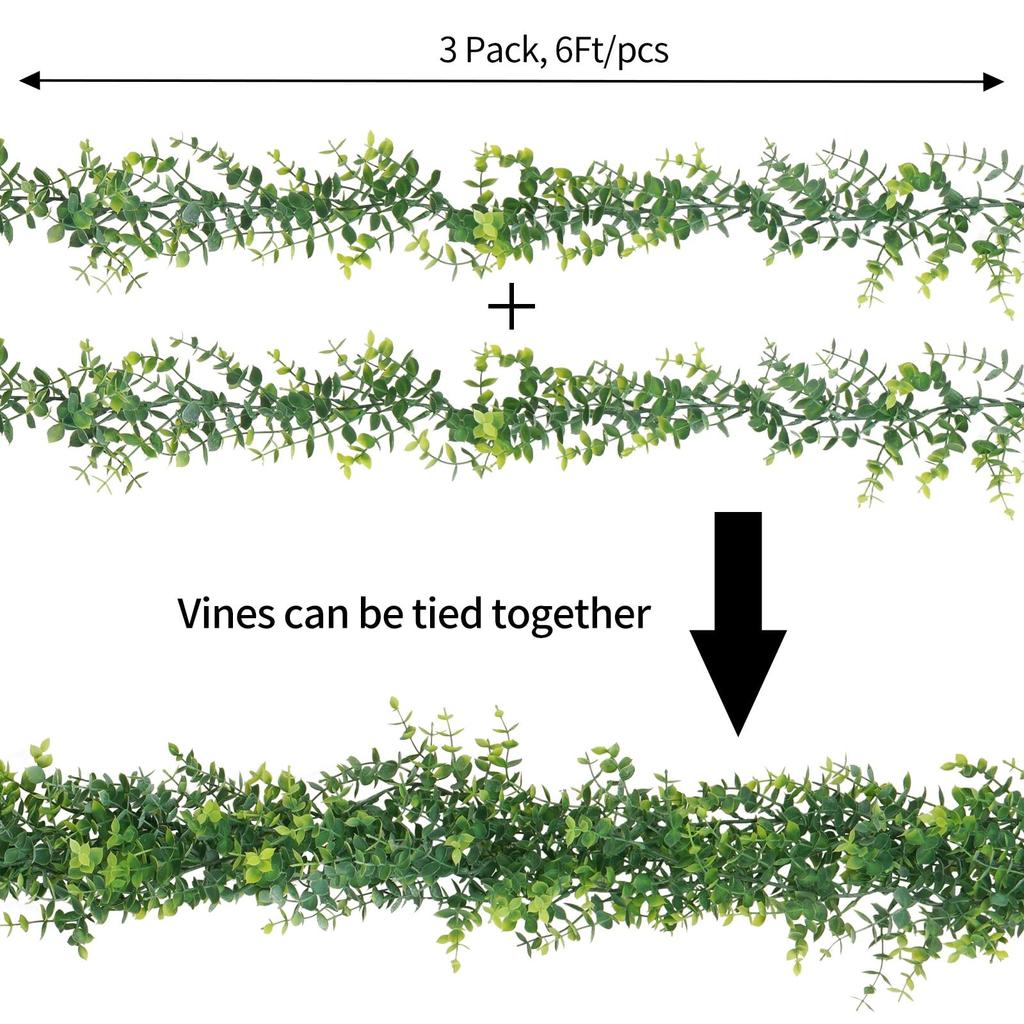 3 Pack Artificial Garland Artificial , Faux Vines Garlands Green Garlands Fake Hanging Leaves Home Decor