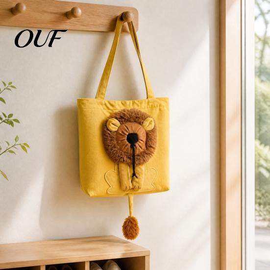 Breathable Cat Carrier Purse Canvas Purse, Plush Lion Pet Tote with Head Foldable Hole, Safety Buckle, Shoulder Bag for Carrying Cats Small