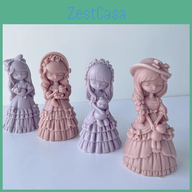 3d Girl Silicone Mold Cute Princess Plaster Resin Craft Making Birthday Fondant Cake Chocolate Baking Mould Decorating Tools