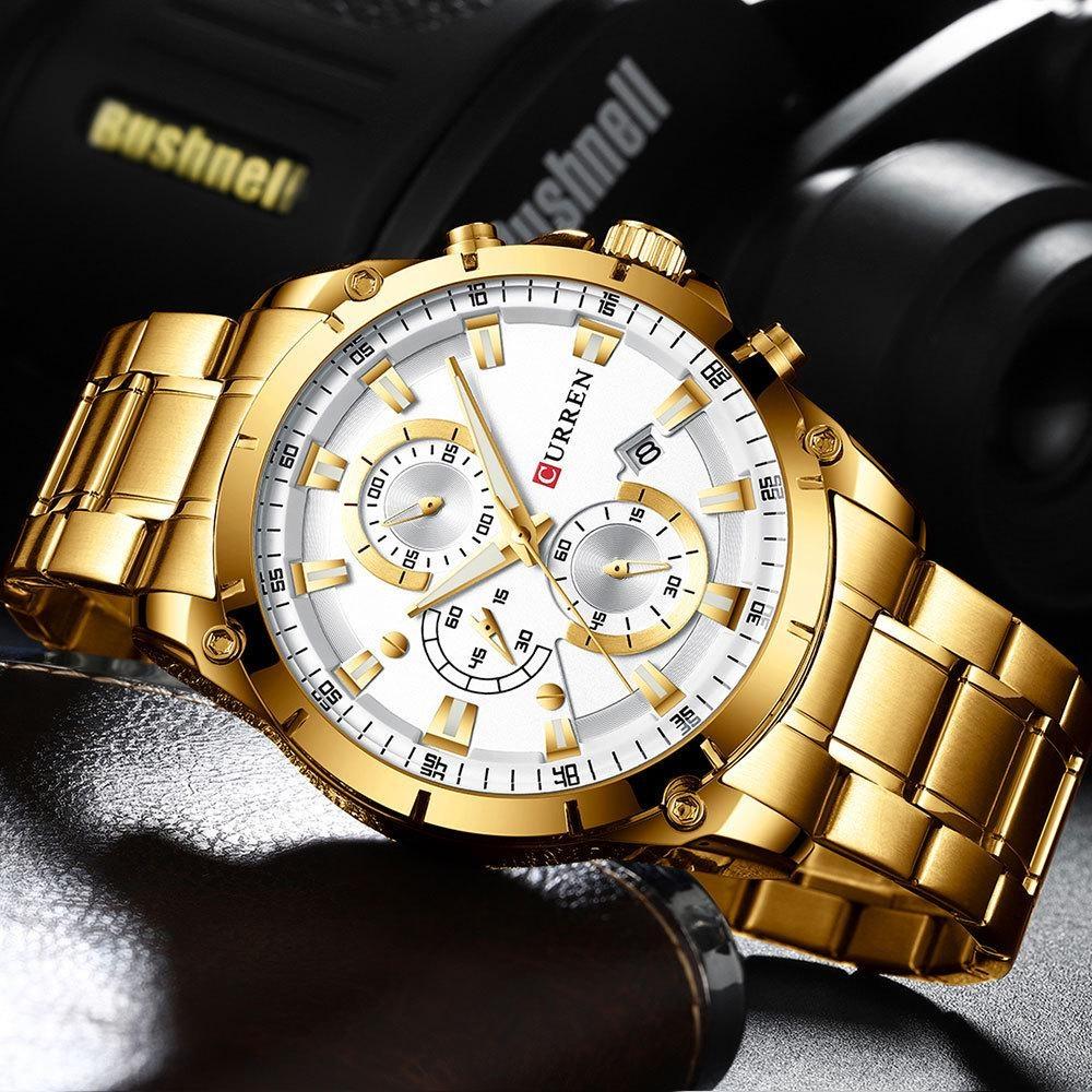 CURREN Men's Watch Analog Chronograph Waterproof Luminous Date Fashionable Design Stainless Steel Quartz Wrist Watch for Business