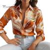 Женская рубашка с лацканами и длинным рукавом, однобортная рубашка с принтом, весна-осень, блузка в пригородном стиле