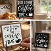Wooden Coffee Bean Decor Bar Sign with Iron Stand, Vintage Black & White Cafe Desktop Display Stand Wall Art, Rustic Tabletop or Hanging Frame
