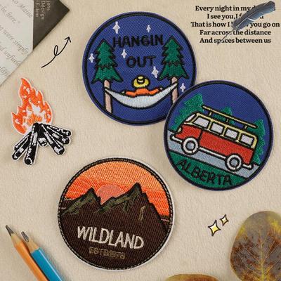 Круглый значок Серия Кемпинг Термоаппликация Вышитая нашивка для аксессуаров для одежды