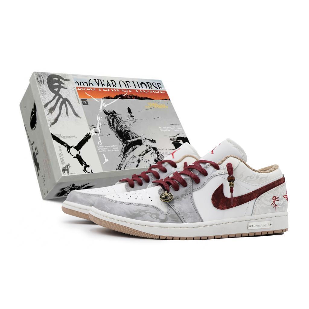 Jordan Air Jordan 1 Износостойкие Низкие Винтажные Баскетбольные Кроссовки Мужские Серый Красный 553558-169(Team17-)