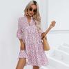 Women Boho Floral Print Party Dress Summer Ruffles Sleeve V-Neck High Waist Dresses Ladies Elegant Beach Evening Dress Vestidos
