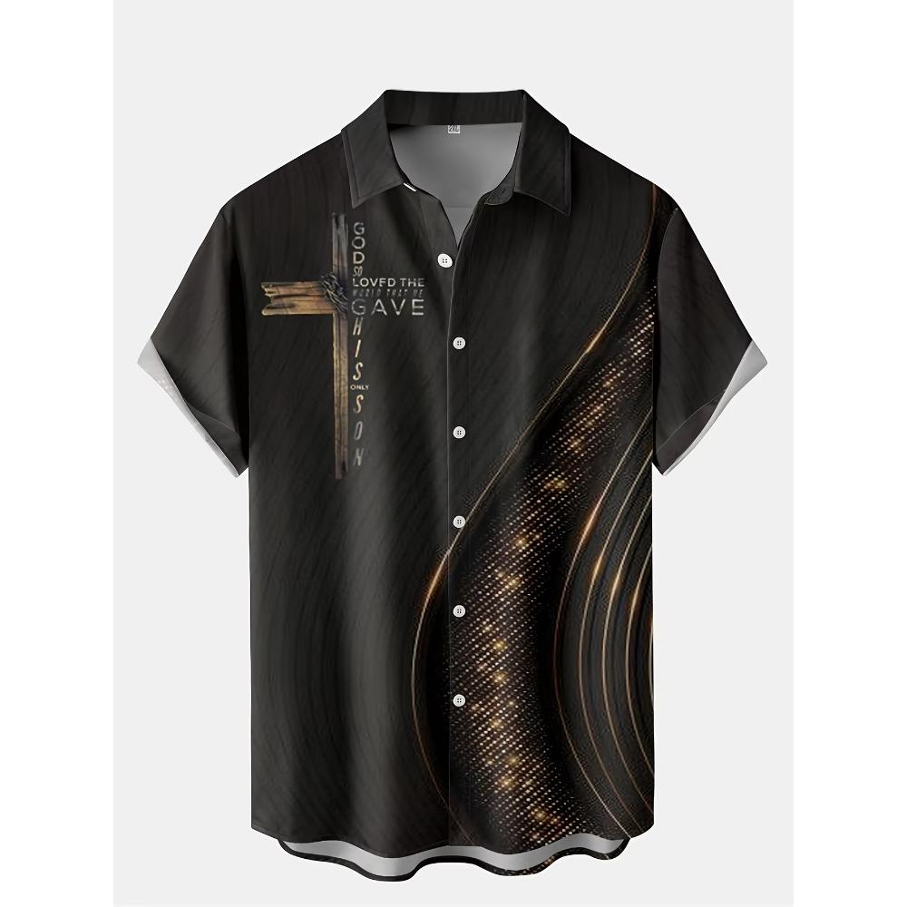 Men's Hawaiian Beach Resort Casual Shirt Summer Fashion Loose Weave Breathable Short-Sleeved Striped Print Loose Streetwear