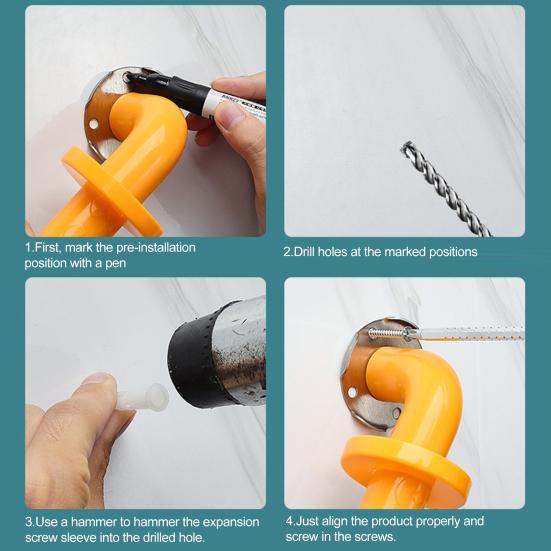 Нескользящий несущий поручень с подсветкой, дугообразным коленом, устойчивый к ржавчине стоячий опорный поручень