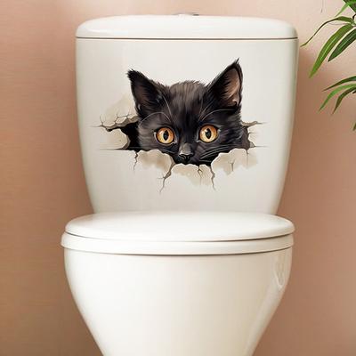Смешные 3D наклейки на сиденье унитаза с котенком, водонепроницаемые наклейки для туалета с животными, декор для ванной комнаты и туалета