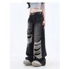 Women's Gothic Black Jeans High Waist Vintage Korean Fashion Y2k Streetwear Ripped Pants Harajuku Casual Wide Leg Denim Trousers
