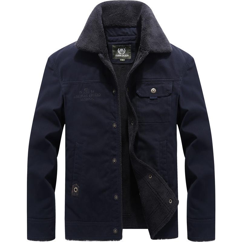 Men's Autumn and Winter Cotton Coat Men's Lapel Plus Velvet Thickened Short Warm Lambswool Cotton Coat Men's Jacket