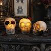 Halloween Mood Lighting Gothic Light Up Skull Rose Flower Figurine, Day of Dead Resin Durable Statue, Spooky Skeleton Head Lamp for Desk Home
