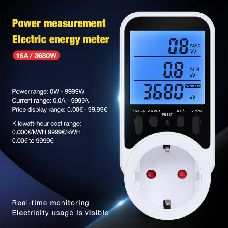 Compactly Wattage Tester Socket Power Meter Builts In Overloads Alerts Electricity Consumption Analyzers 0-3680W Ranges