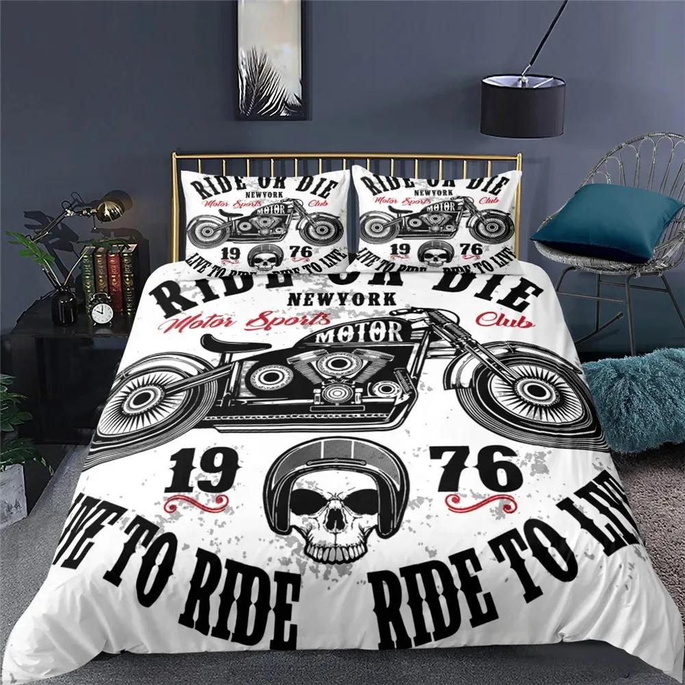 3D Motorcycle Skull Duvet Cover Set Full Queen King Size Polyester Bedding Set Double Single Comforter Cover Set For Adult Teens