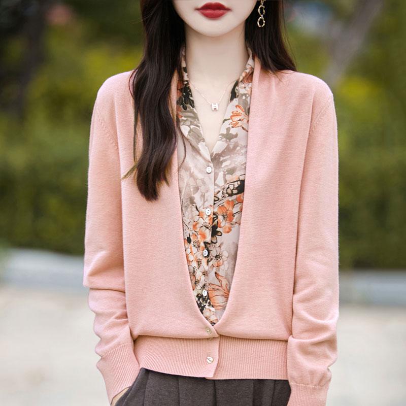 Женский кашемировый кардиган Qinghe кашемир 50% шерсть 50% шелк Женский осенне-зимний кашемировый кардиган мягкий и теплый