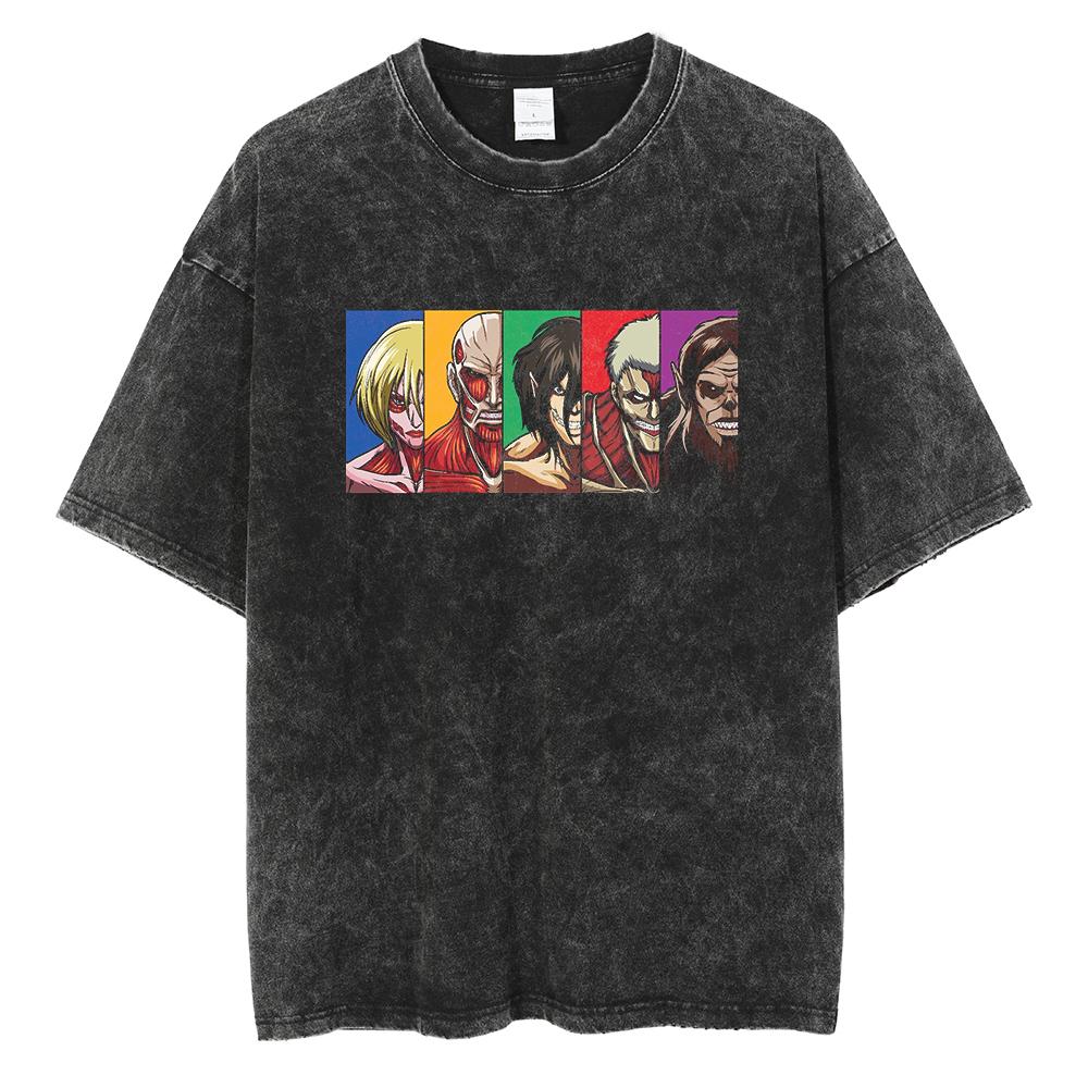 Горячее Аниме Атака Титанов Леви Аккерман Принт Выстиранная Футболка Мужчины Высококачественные Хлопковые Футболки Харадзюку Мужская Футболка Оверсайз