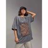 Футболка из хлопка стираная женская модная леопардовая с принтом свободная с круглым вырезом большого размера с коротким рукавом Y2k